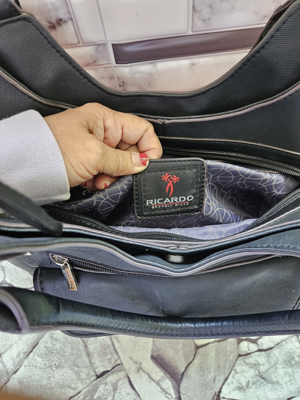 Classic Black Shoulder Tote with Front Zip and Snap Pocket - Picture 15 of 16